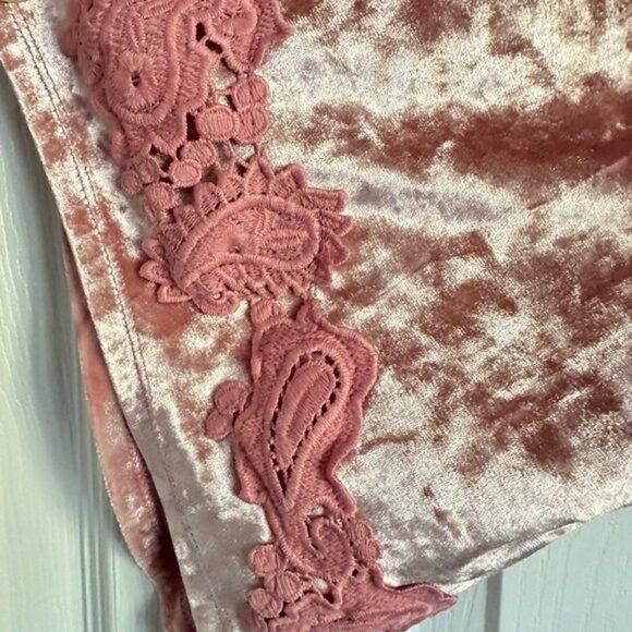 Westport 1962 Shirt Womens XL Pale Pink Crushed Velvet Lace Trim Crochet Fairy - Picture 4 of 12